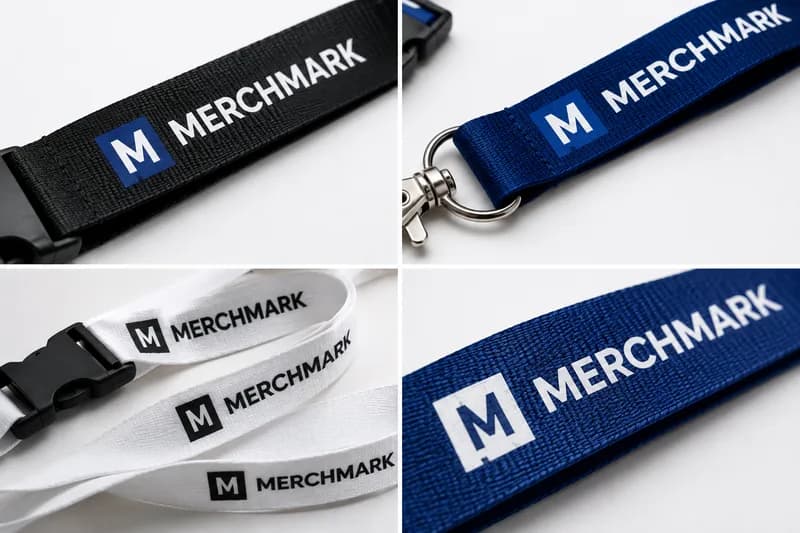 Detailfoto van de bedrukking en het materiaal van de lanyard