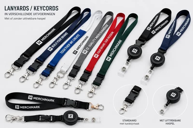 Lanyards en keycords in verschillende uitvoeringen, met en zonder uittrekbare haspel